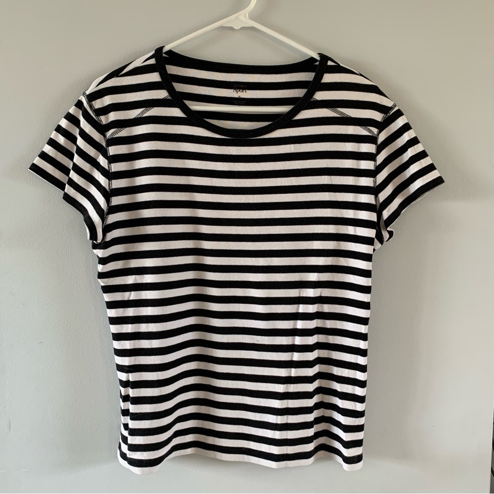 Style Co Shirt Short Sleeve Tee Black White Striped Size XL Athletic Cotton